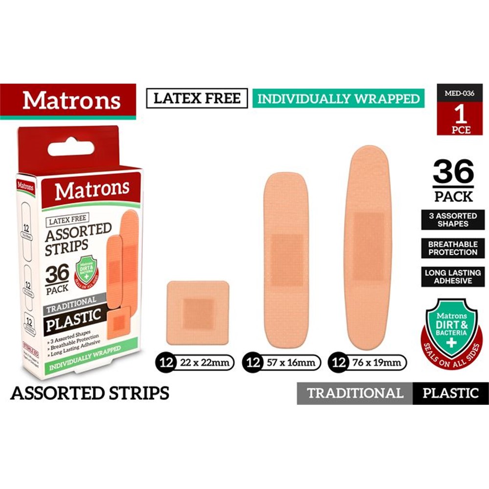 Matrons 36pce Plastic Wound Assorted Strips